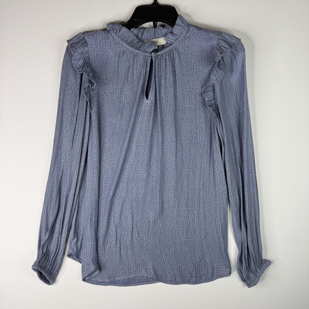 Loft Blue Top Small Silky Long Sleeve